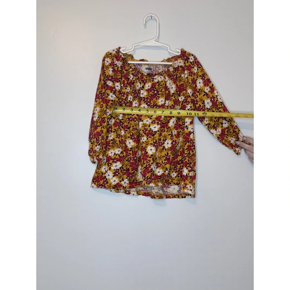 Old Navy Girl Floral Peasant Blouse Mustard Yellow Long Sleeve S‎ 6-7